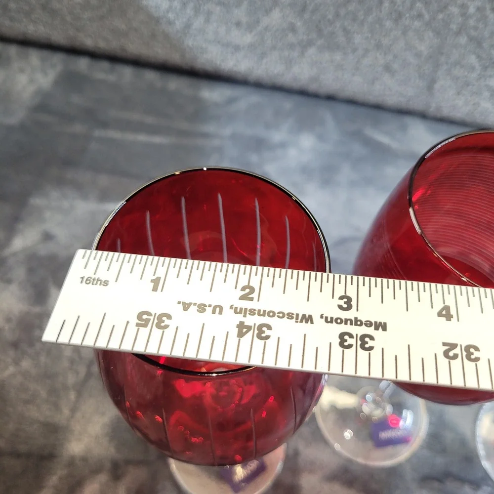 Mikasa Cheers Ruby Red Wine Glasses Set of 4 Etched Crystal Stemware 5072026